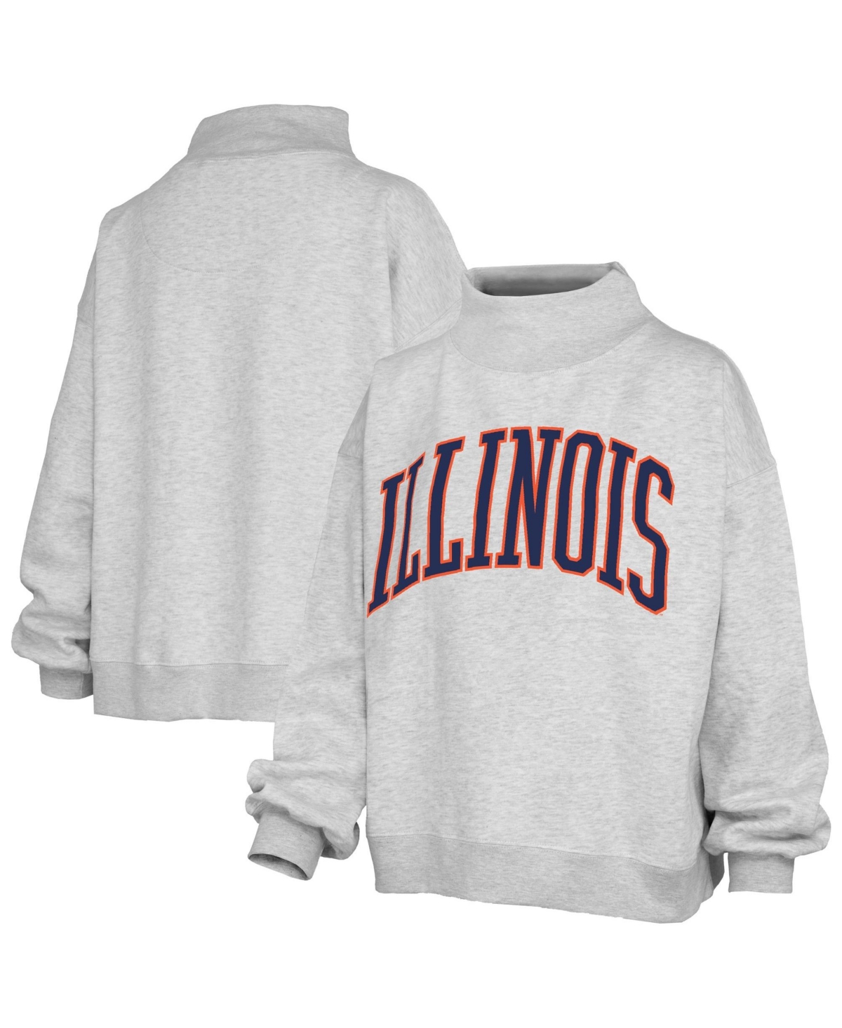 Pressbox Women's Gray Illinois Fighting Illini Oversized Nelson Mock Neck Sweatshirt