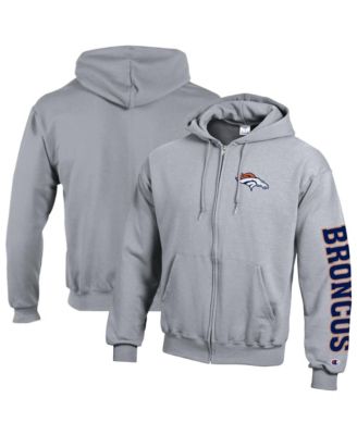 Men's  Heather Gray Denver Broncos Powerblend Fleece Full-Zip Hoodie