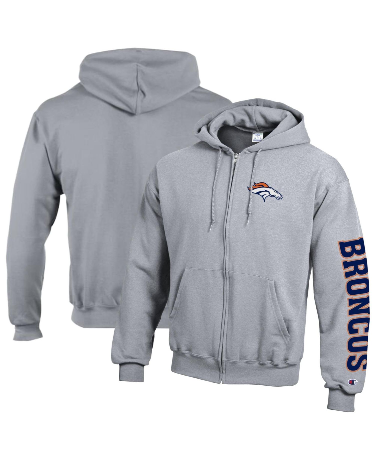 Men's Heather Gray Denver Broncos Powerblend Fleece Full-Zip Hoodie