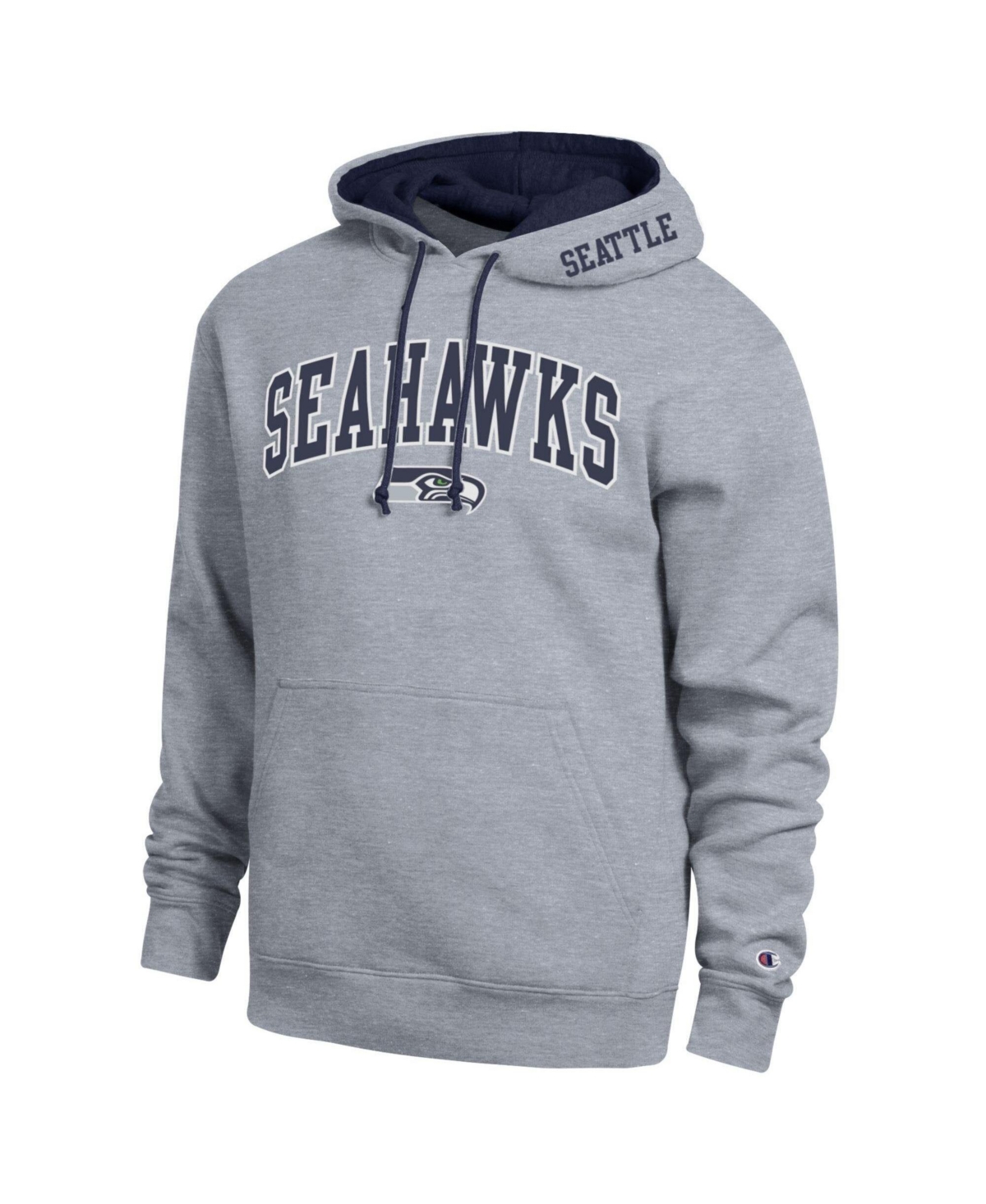 Champion Men's Heather Gray/College Navy Seattle Seahawks Contrast Hoodie