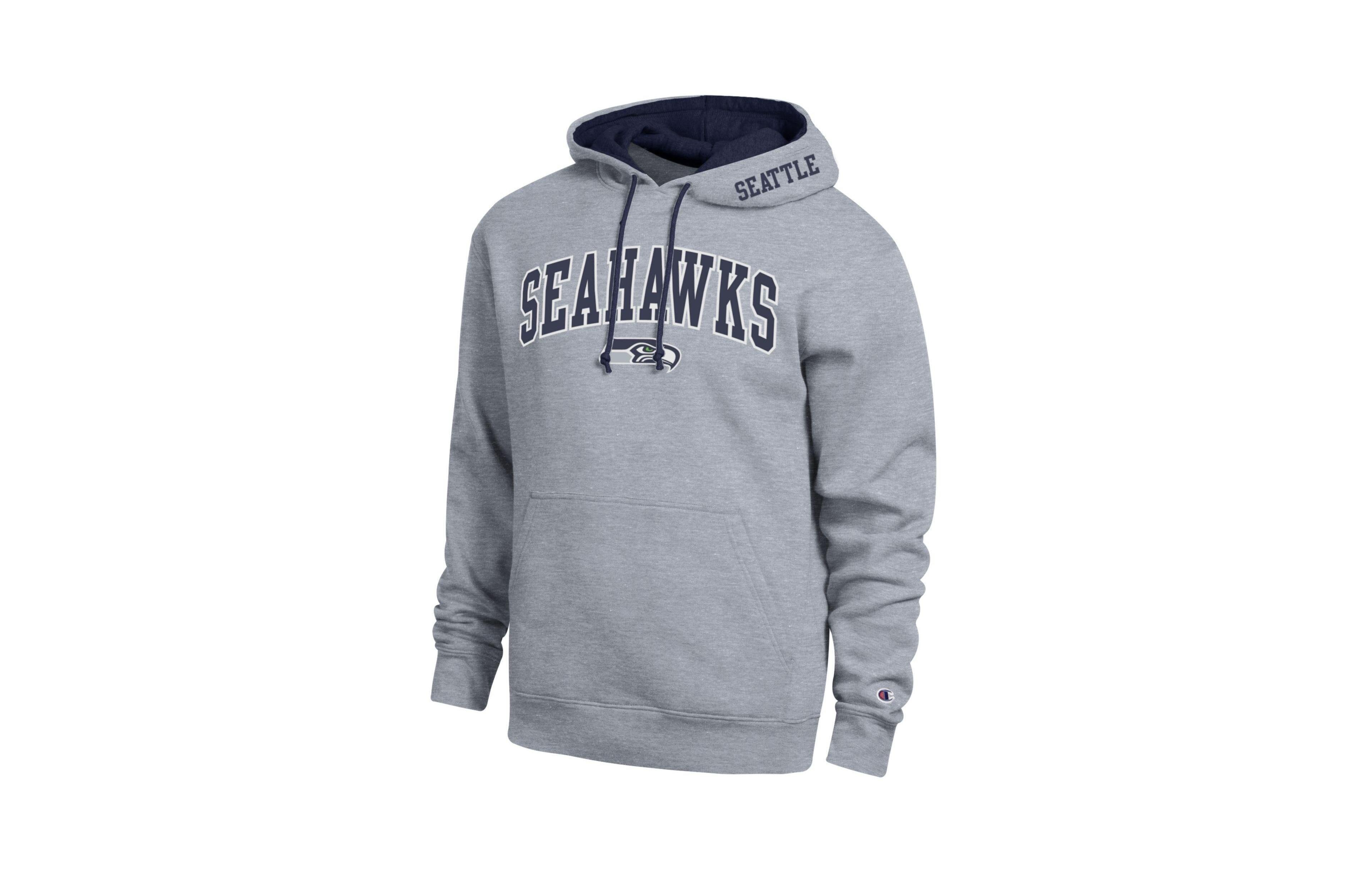 Champion Men's Heather Gray/College Navy Seattle Seahawks Contrast Hoodie