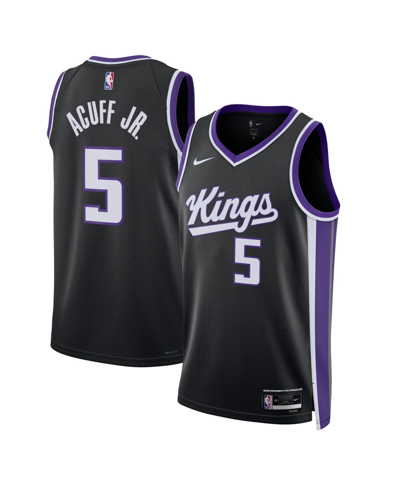 Men's and Women's Darius Acuff Jr. Black Sacramento Kings Swingman Jersey - Icon Edition