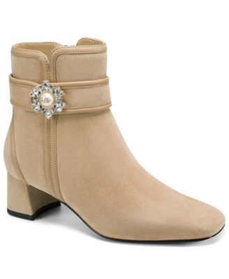 Women's Serafina Embellished-Buckle Block-Heel Leather Booties