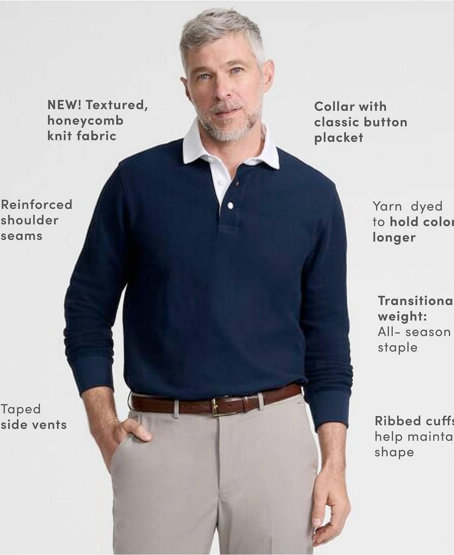 Men's Long Sleeve Honeycomb Pique Rugby