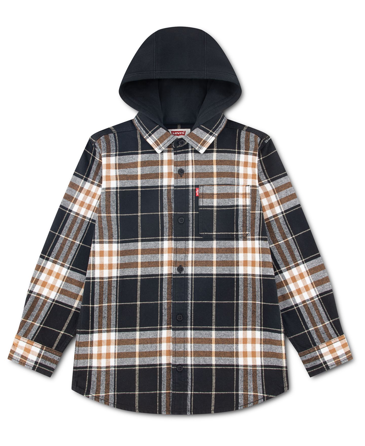 Рубашка Levi's Hooded Plaid Flannel Long-Sleeve для мальчиков, цвет: Угольно-чёрный — фото 5