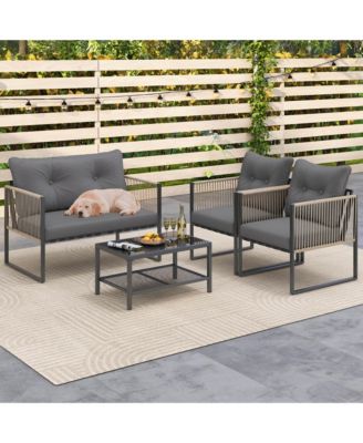 Patio Furniture Set PE Rattan Conversation Sofa Set with Thick Cushions