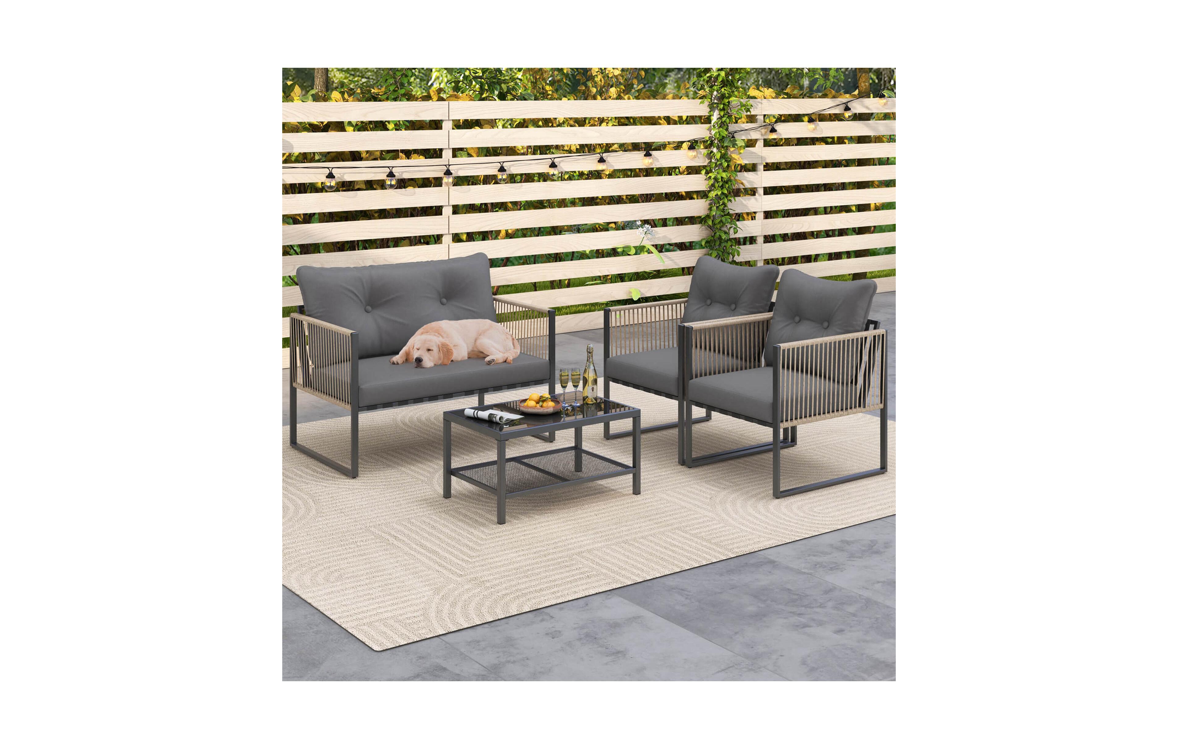 Costway Patio Furniture Set Pe Rattan Conversation Sofa Set with Thick Cushions