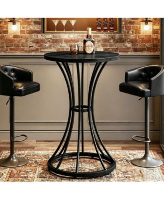 Round Bar Table with Curved Metal Base, 37.4" H Pub Table for Small Spaces