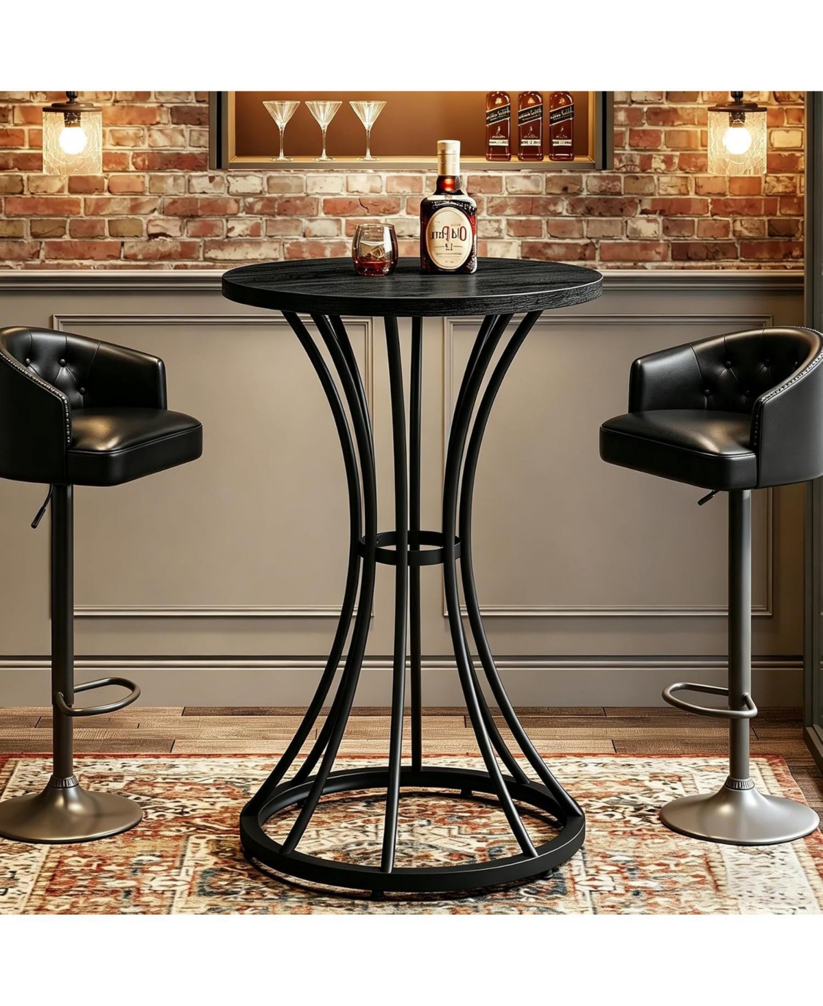 Tribesigns Round Bar Table with Curved Metal Base, 37.4" H Pub for Small Spaces