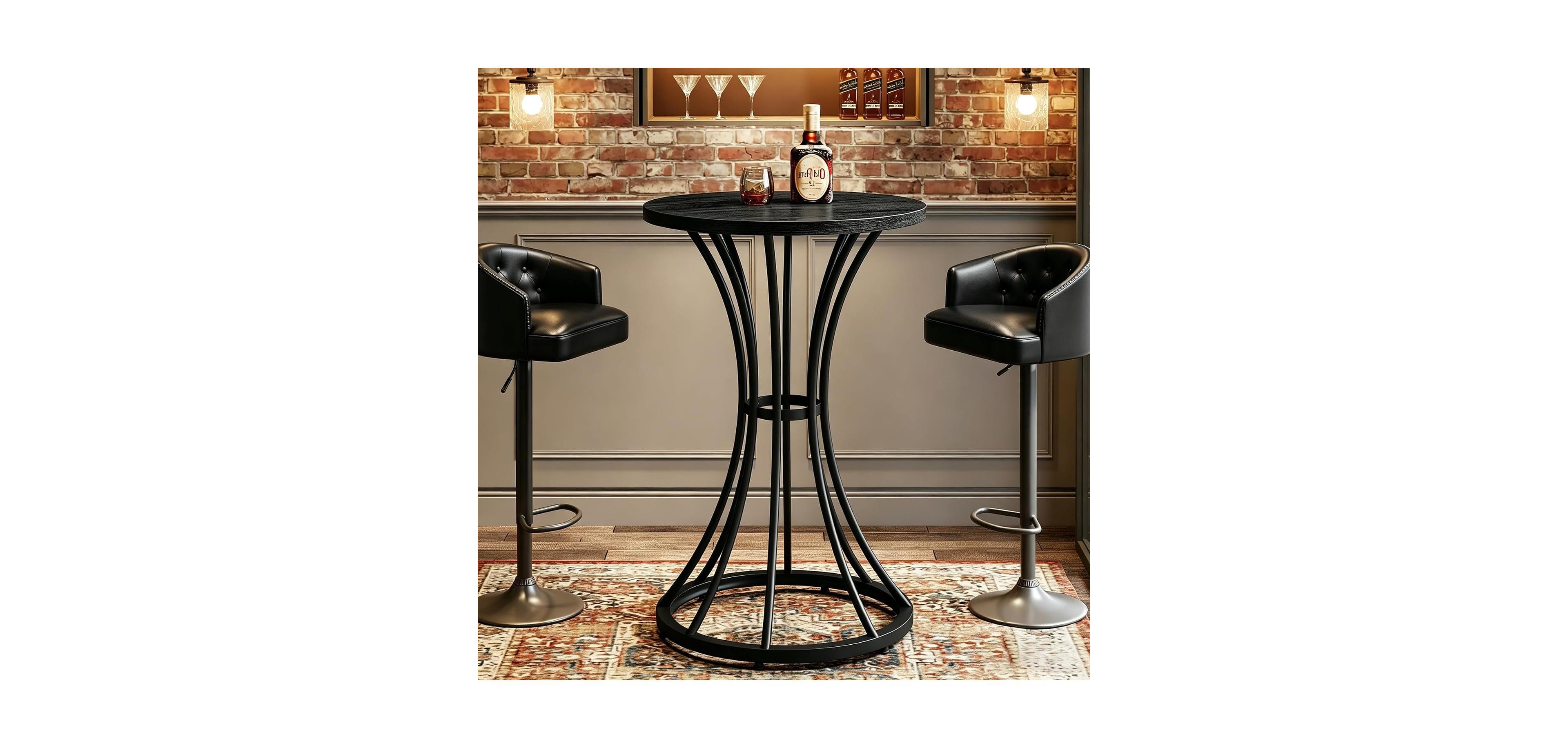 Tribesigns Round Bar Table with Curved Metal Base, 37.4" H Pub for Small Spaces