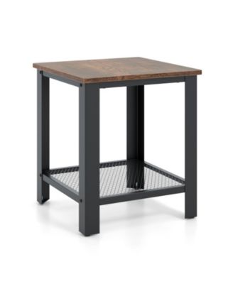 2-Tier Industrial End Table with Netlike Storage Shelf
