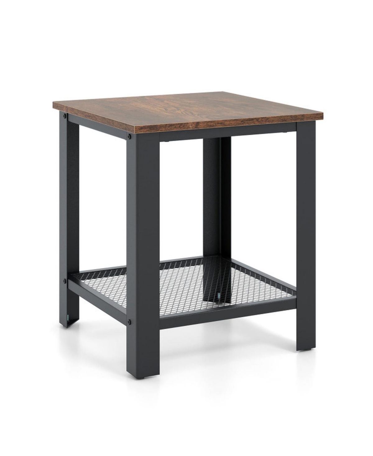 Gouun 2-Tier Industrial End Table with Netlike Storage Shelf