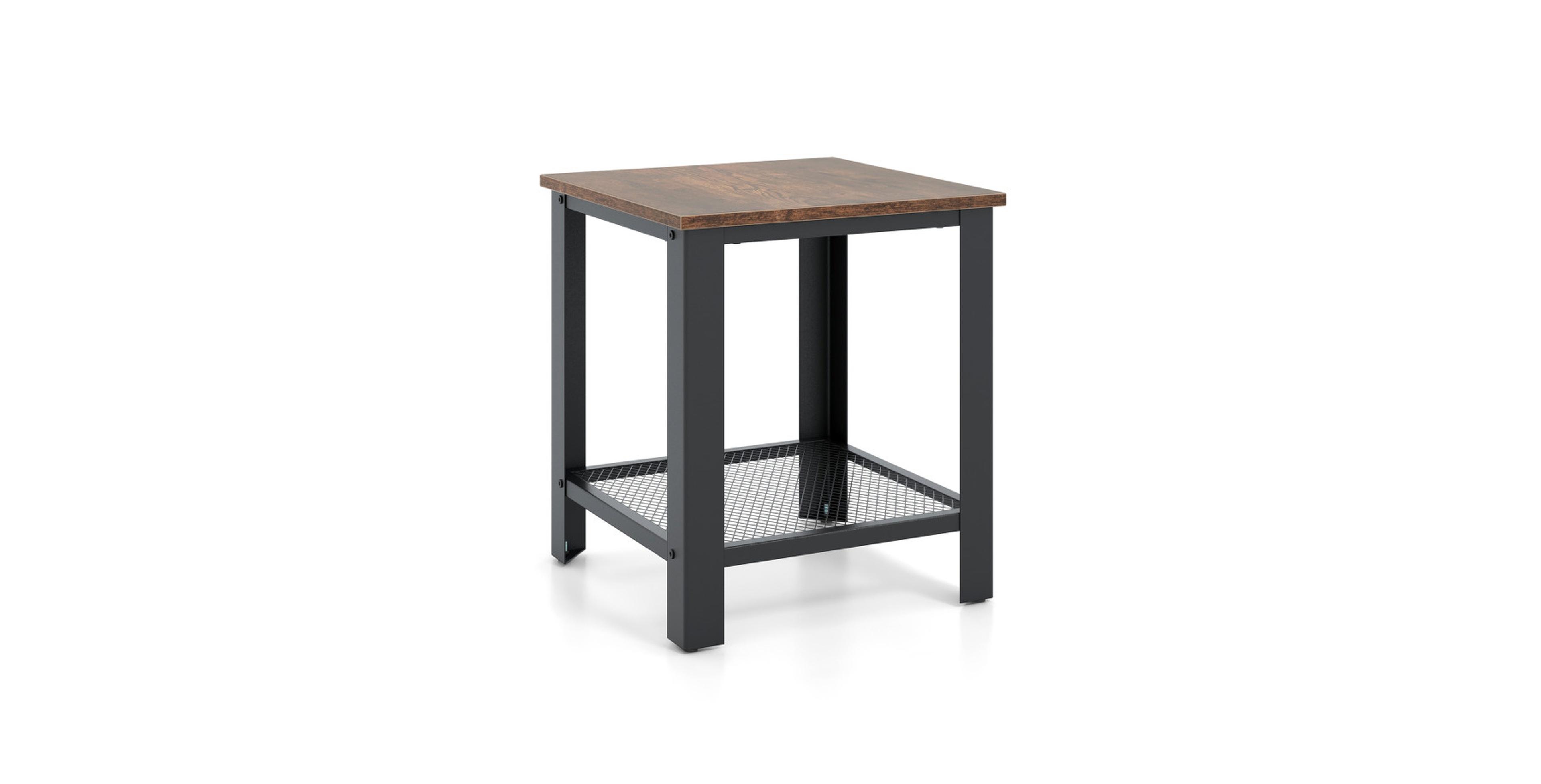 Gouun 2-Tier Industrial End Table with Netlike Storage Shelf
