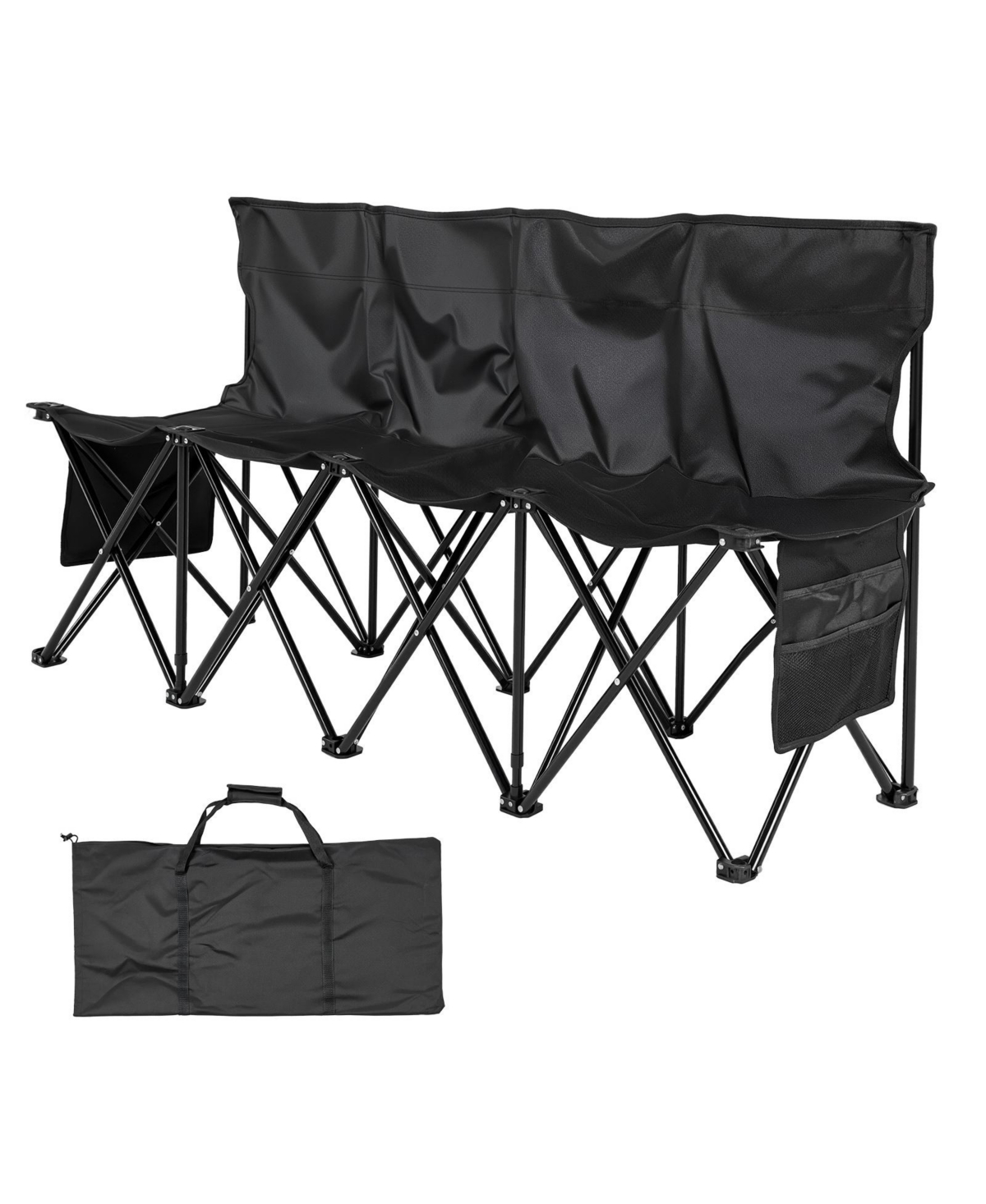 Sugift 63 Inch Portable 4 Seat Folding Sideline Bench with Side Pockets and Carrying Bag