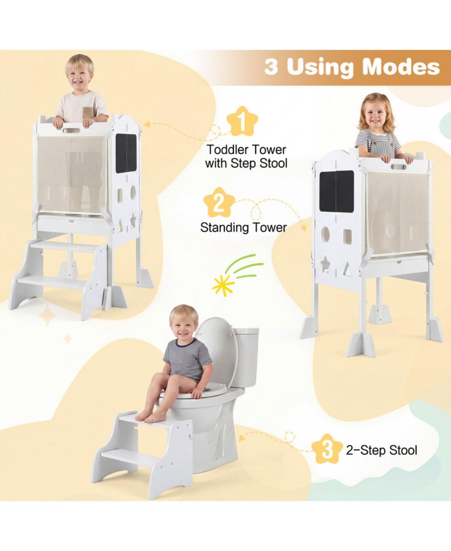 Toddler 3-in-1 Foldable Step Stool with Side Chalkboards