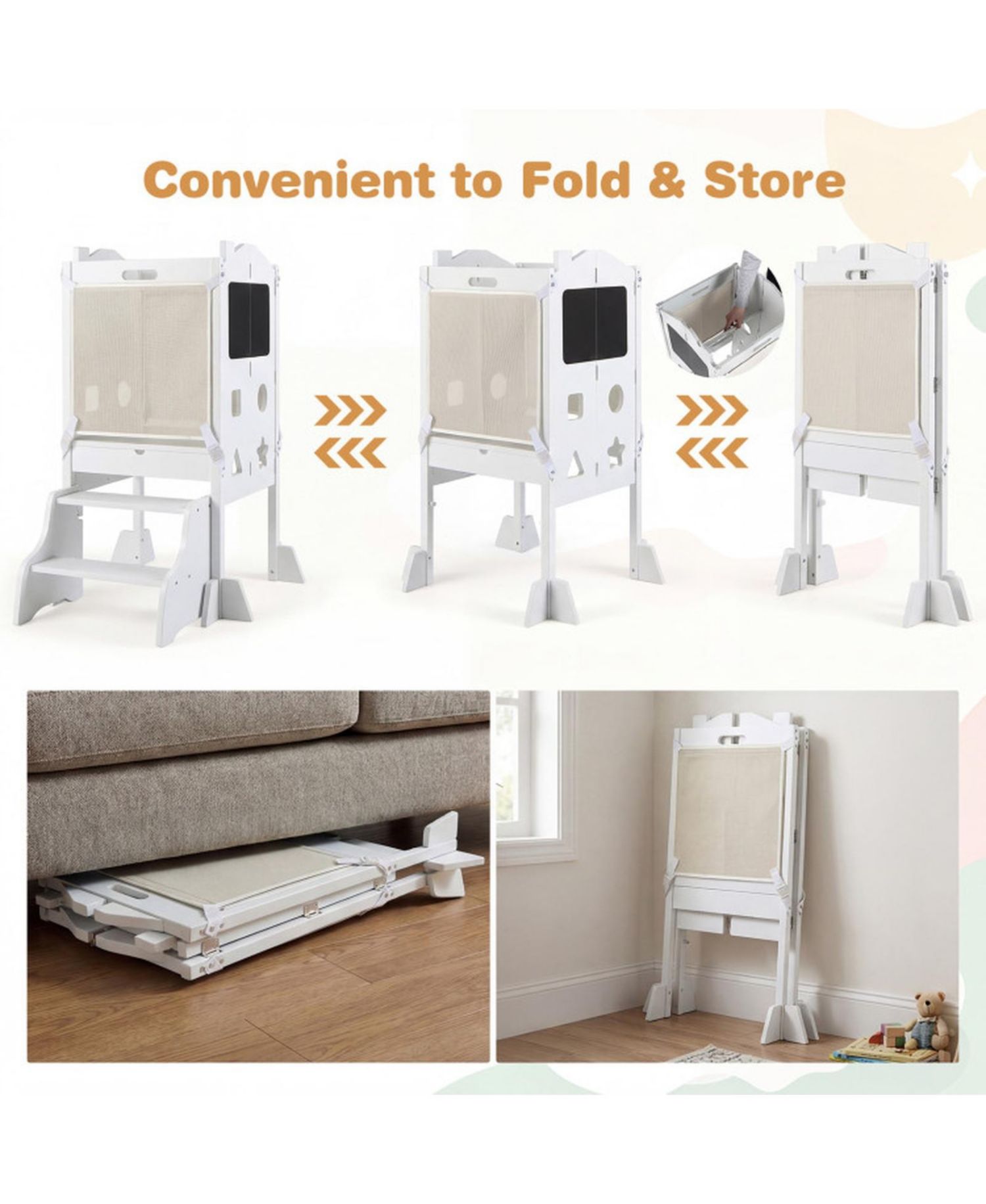 Toddler 3-in-1 Foldable Step Stool with Side Chalkboards