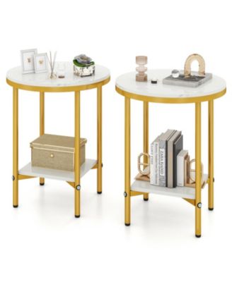 Set of 2 Round 2-Tier Coffee Tables with Bottom Storage Shelf