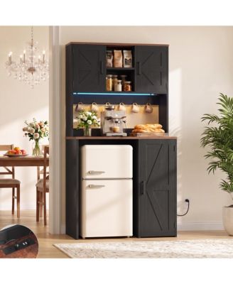 Pantry Cabinet with Glass Door and Drawer, Kitchen  Storage Cabinet with Shelves