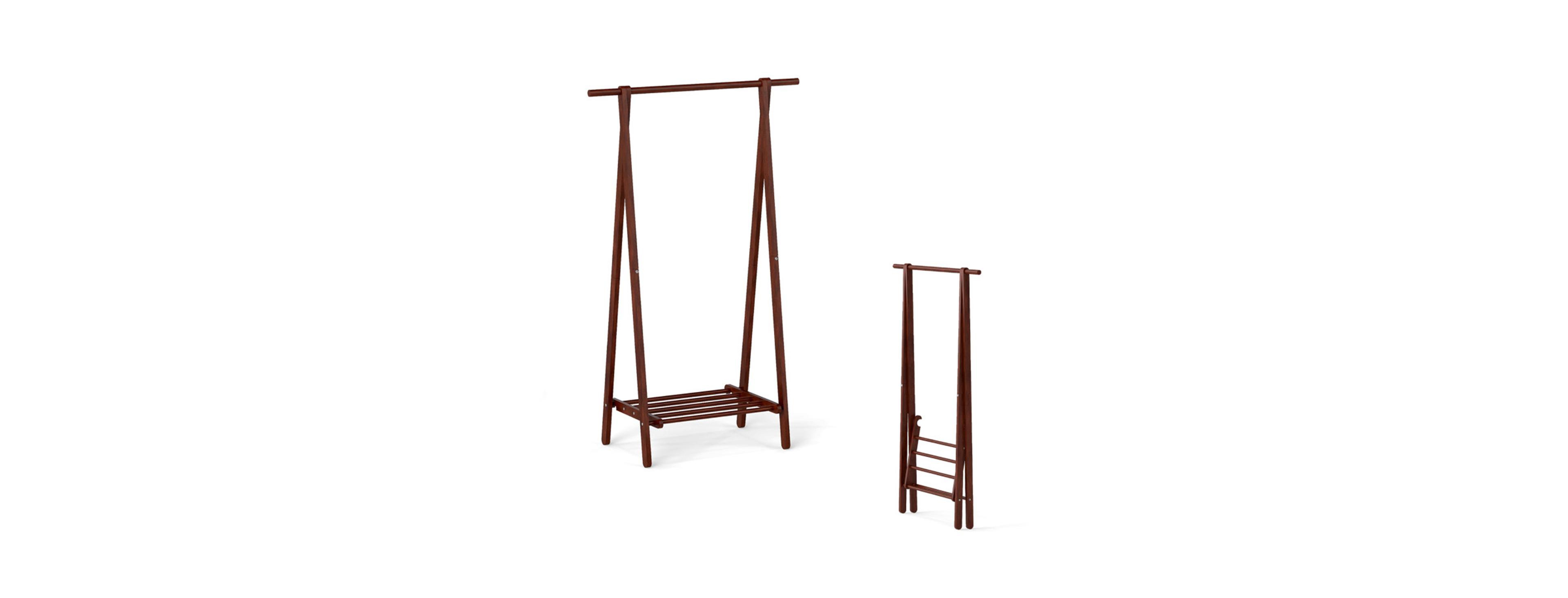 Slickblue Solid Rubber Wood Folding Coat Rack with Bottom Storage Shelf