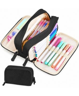 Large Pencil Case Soft Quilted Bag Wide Opening Multi Compartment School Supplies Storage Organizer Portable Durable Zipper