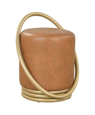 Round Backless Vanity Stool with Faux Leather Seat and Halo Metal Frame