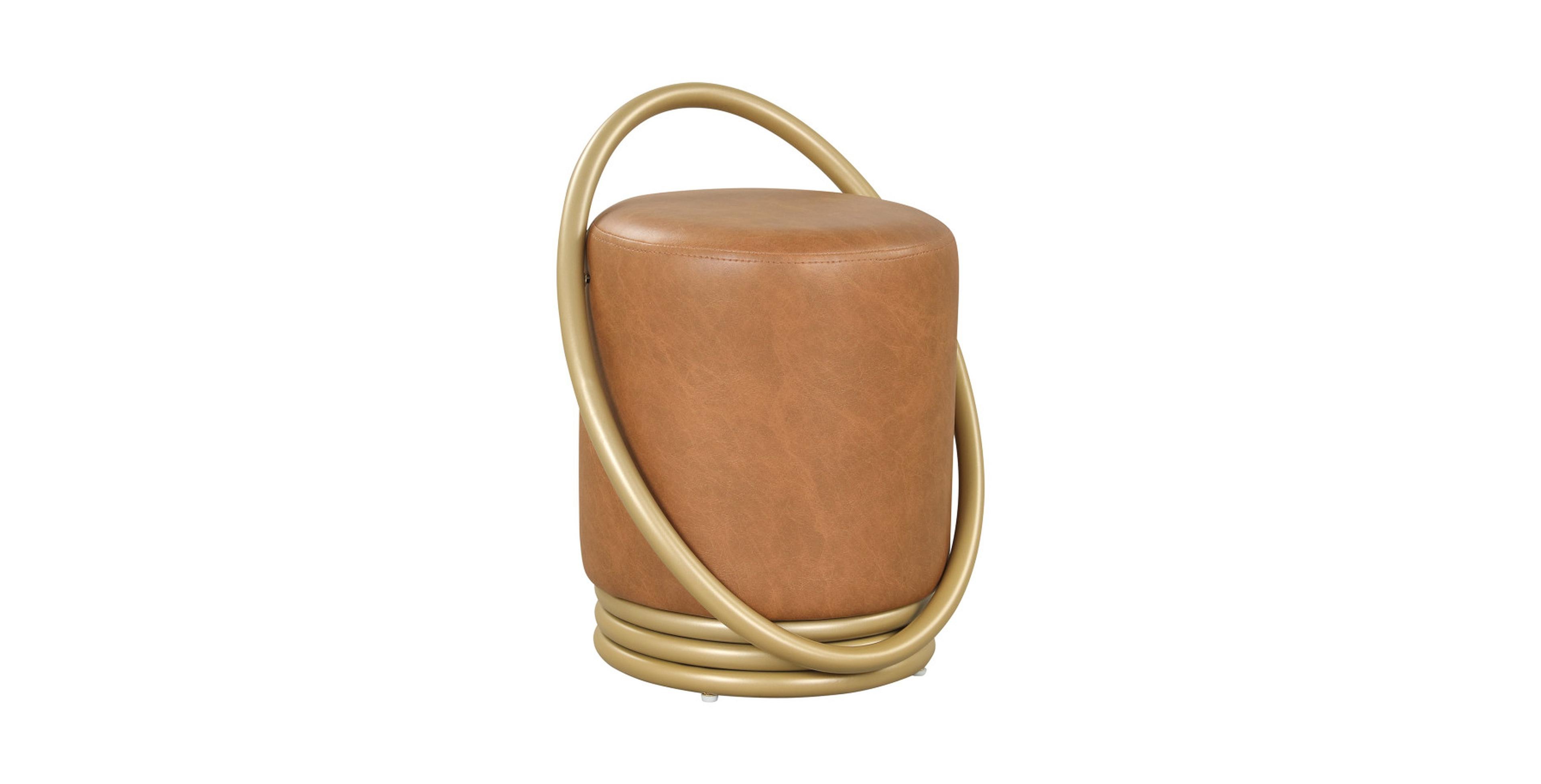 Gouun Round Backless Vanity Stool with Faux Leather Seat and Halo Metal Frame