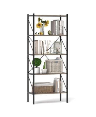 5 Tier Bookshelf with Open Shelves and Heavy Duty Metal Frame
