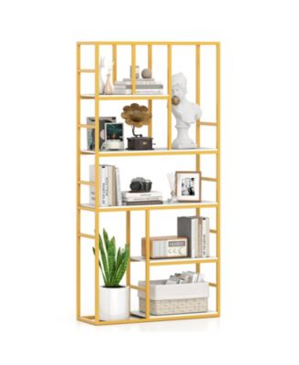 71 in Tall Bookshelf Metal Frame 5-Tier Geometric Bookcase