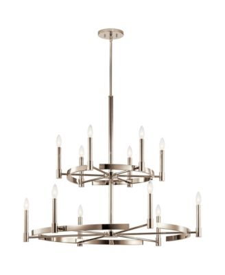 Tolani 40" Two-Tier 12-Light Modern Nickel Ring Chandelier