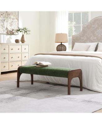 Chenille Upholstered Long Bench, 50.25 Inch Modern Dining and Entryway Bench with Rubber Wood Legs