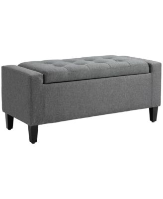 36.25 inch Linen Tufted Storage Ottoman Bench, Lift Top Footrest, 330 LBS Rubberwood Leg End-of-Bed Stool