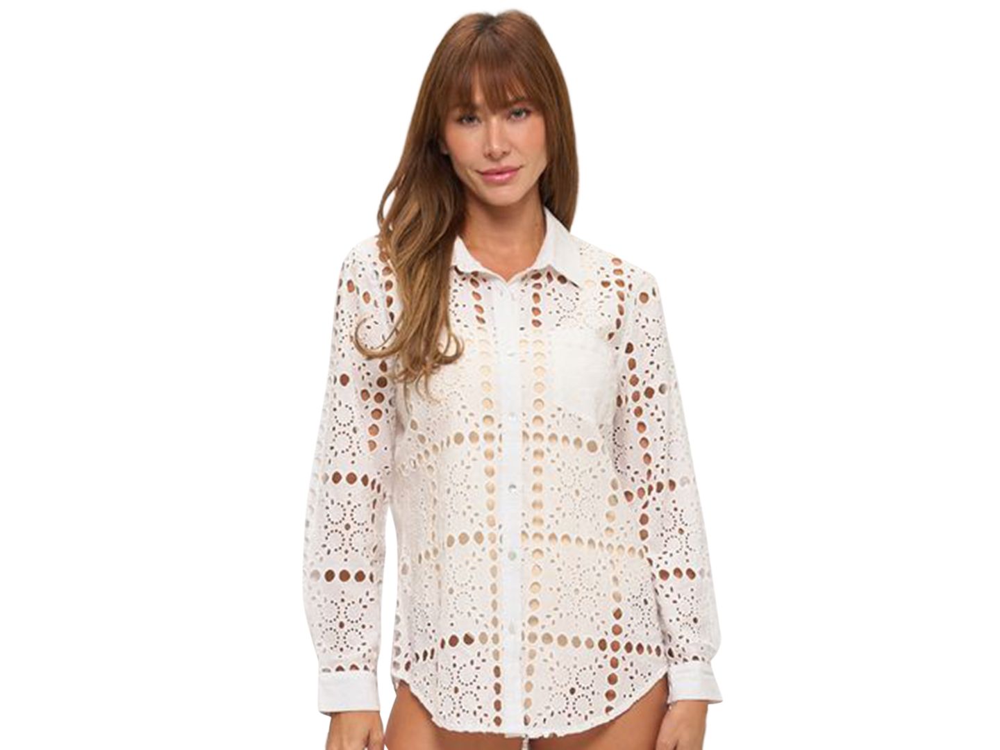 Женская рубашка Dotti Eyelet Openwork Dot Long-Sleeve Beach, цвет: Белый — фото 5