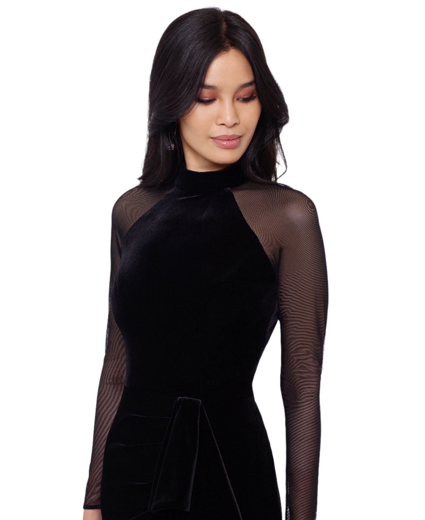 Женское платье B&A By Betsy and Adam Petite Mock-Neck Long-Sleeve Velvet Gown, цвет: Чёрный — фото 3