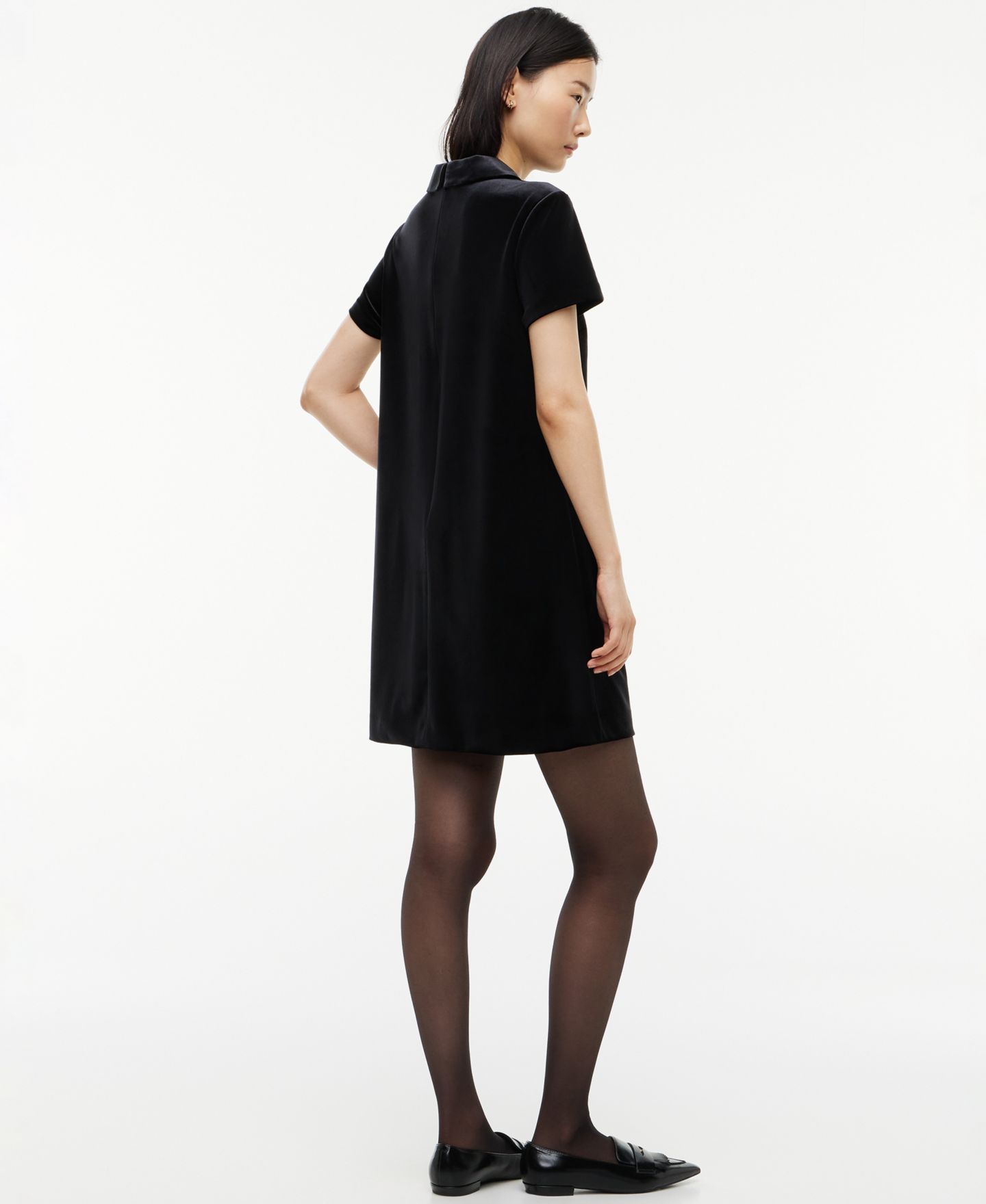 Женское платье Tommy Hilfiger Velvet Short-Sleeve Point Collar Mini, цвет: Чёрный — фото 4