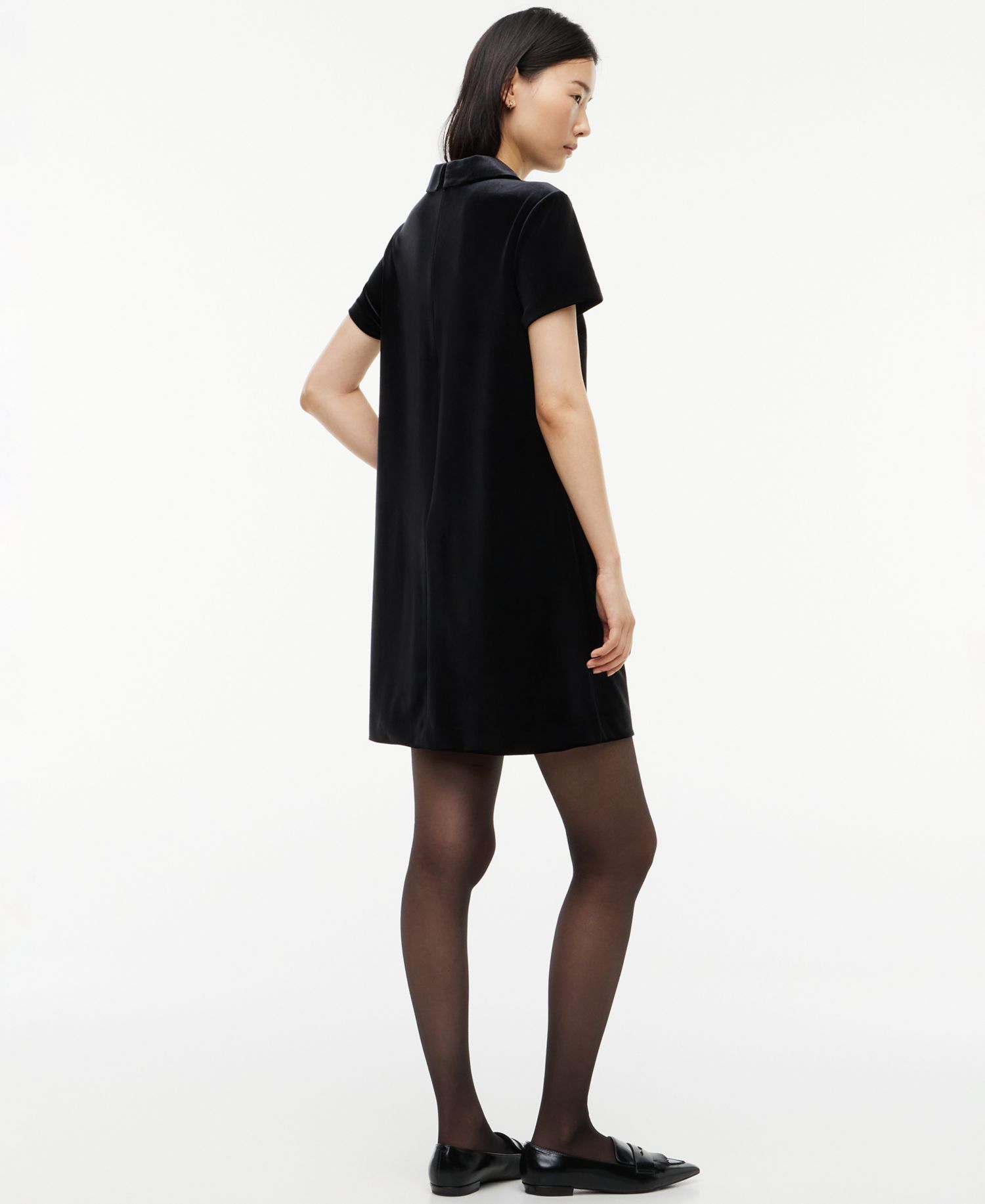Women's Velvet Short-Sleeve Point Collar Mini Dress