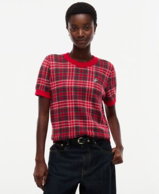 Women's Jacquard Tartan Short-Sleeve Sweater