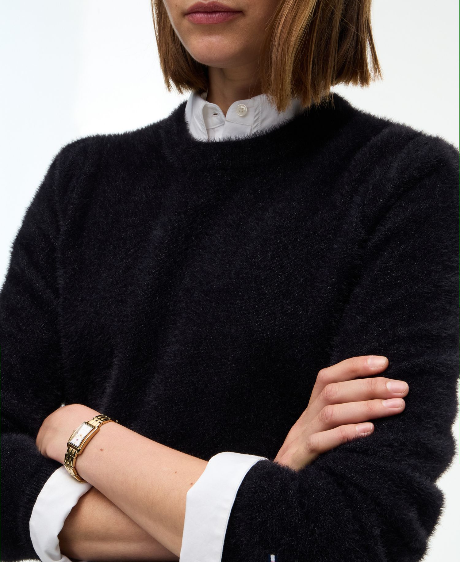 Women's Textured-Lurex Lightweight Crewneck Long-Sleeve Sweater