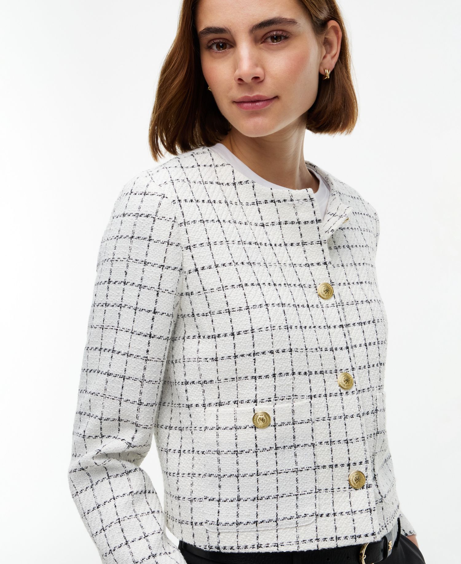 Women's Festive Boucl&eacute; Lady Jack Plaid Cropped Jacket