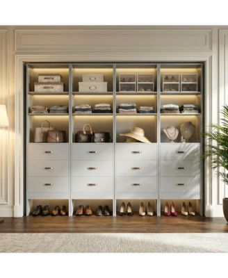 Wooden Set of 4 Closet Organizer System with 3 Drawers and Hanging Rods
