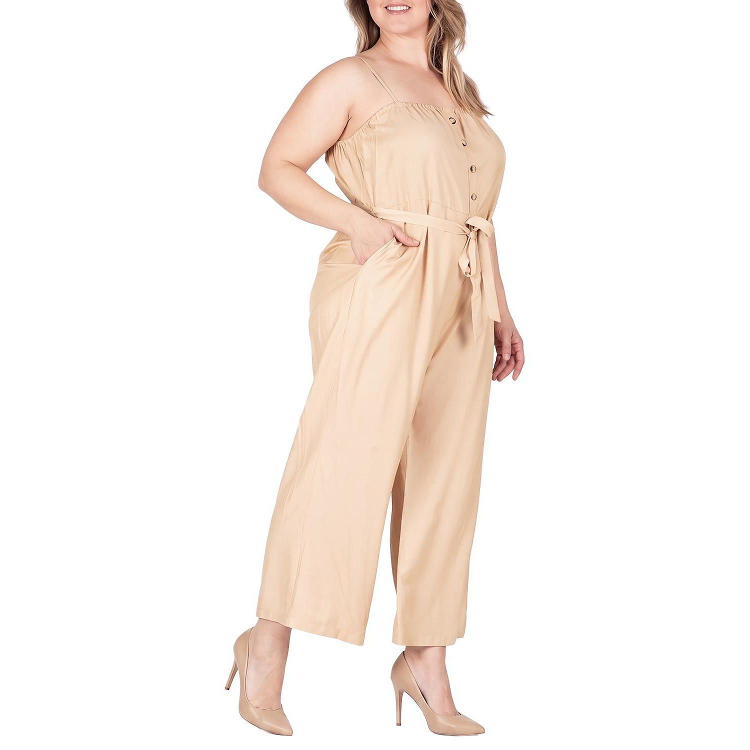 Plus Size Standards and Practices Adjustable Strap High Waist Jumpsuit