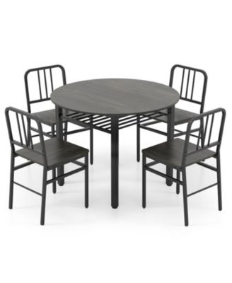 5-Piece Round Dining Table Set with Lower Storage Shelf