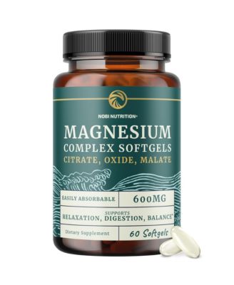 Triple Magnesium Softgels Magnesium Citrate, Malate and Oxide 300mg Magnesium Complex Easy-to-Swallow Softgels 60 Count