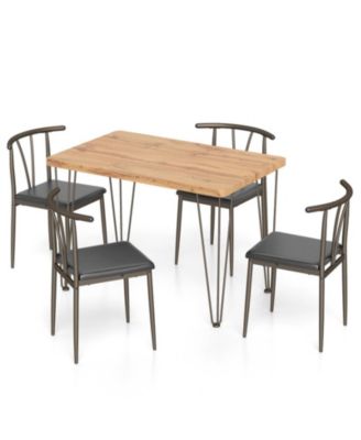 5-Piece Industrial Dining Table Set with Spindle Back Chairs