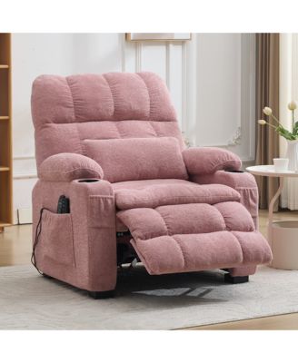 Oversized Power Recliner Chair, 150degree(s) Recline with Massage and Heat, Silent Motor, Terry Cloth Fabric, USB and Side Pockets