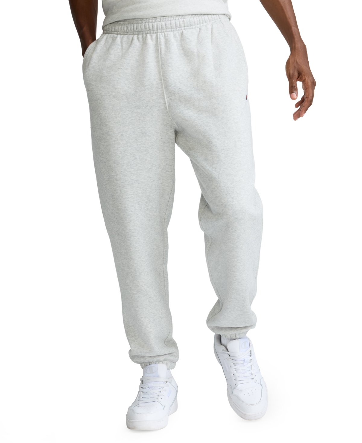 Champion Men's Powerblend Fleece Elastic-Waistband Cinched-Hem Sweatpants - Platinum Silver Heather
