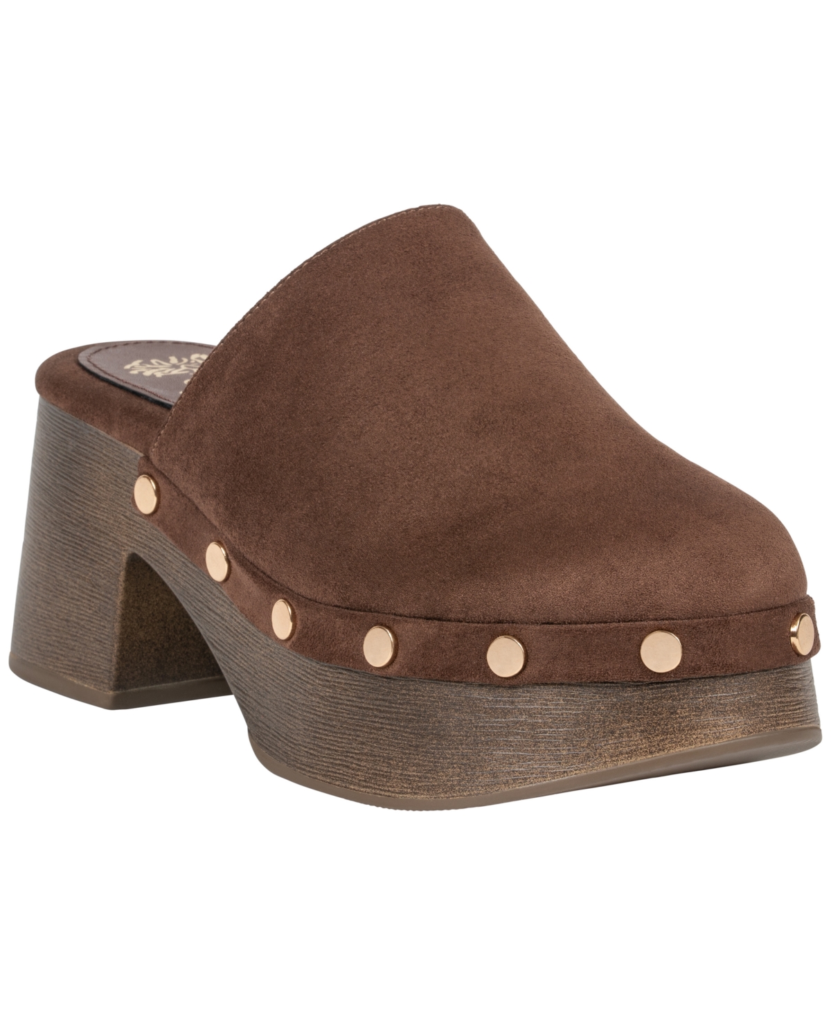Gc Shoes Women's Innis Studded Chunky-Heel Faux Suede Platform Mule Clogs - Chocolate