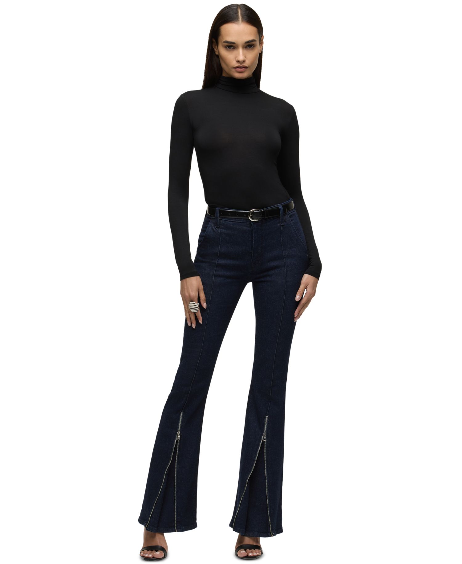 Women's Barbara High-Rise Zip-Front Bootcut Stretch Jeans