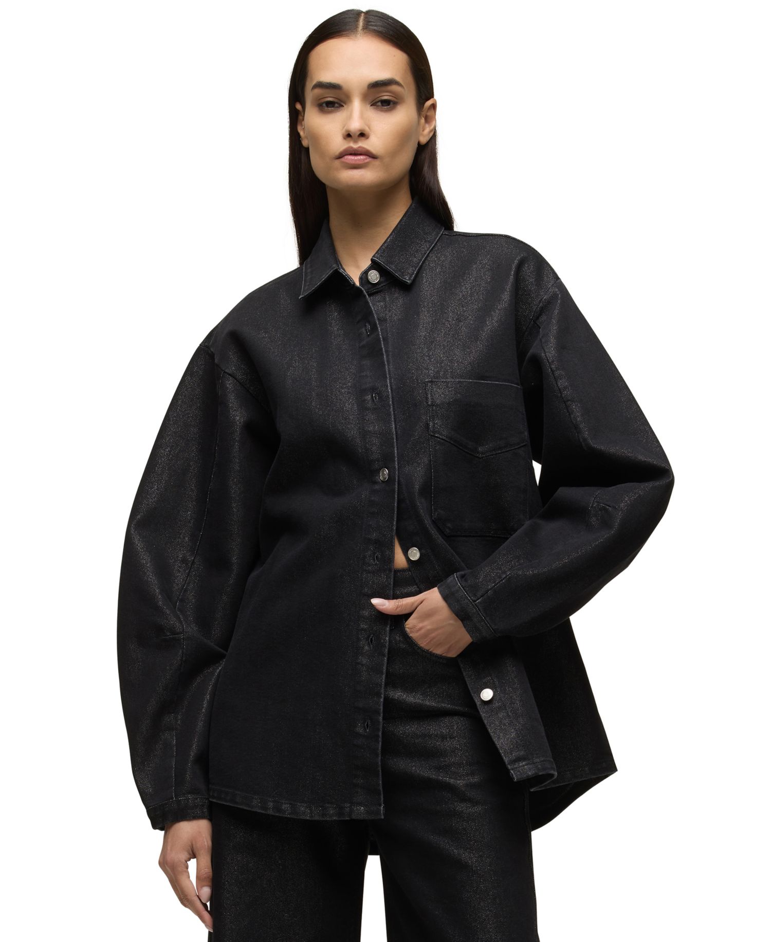 Women's Barrel-Sleeve Denim Shirt Jacket