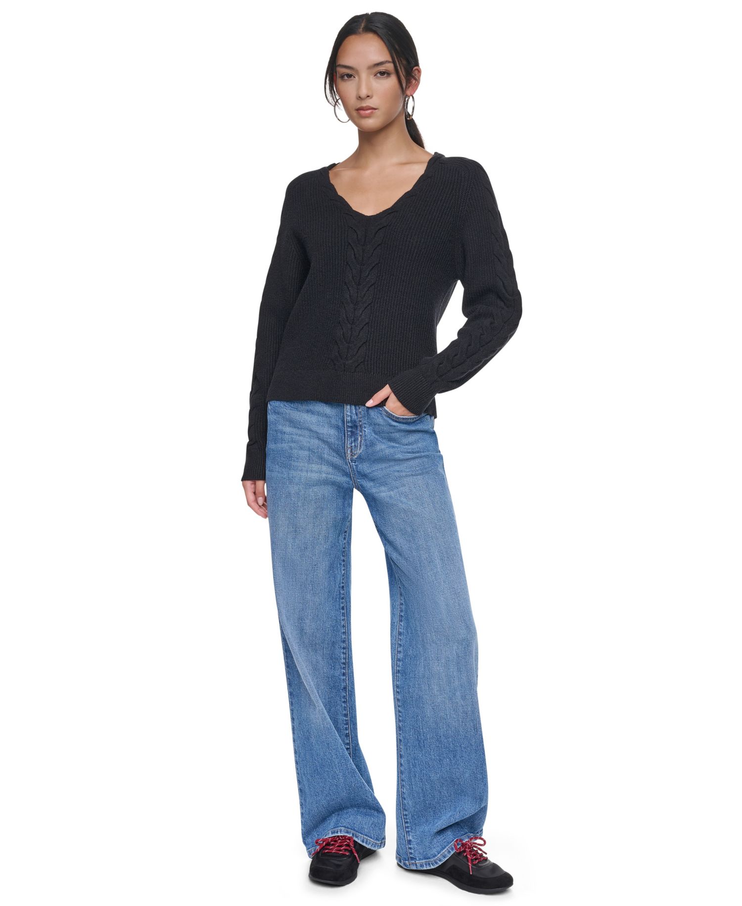 Women's Cable-Knit V-Neck Sweater