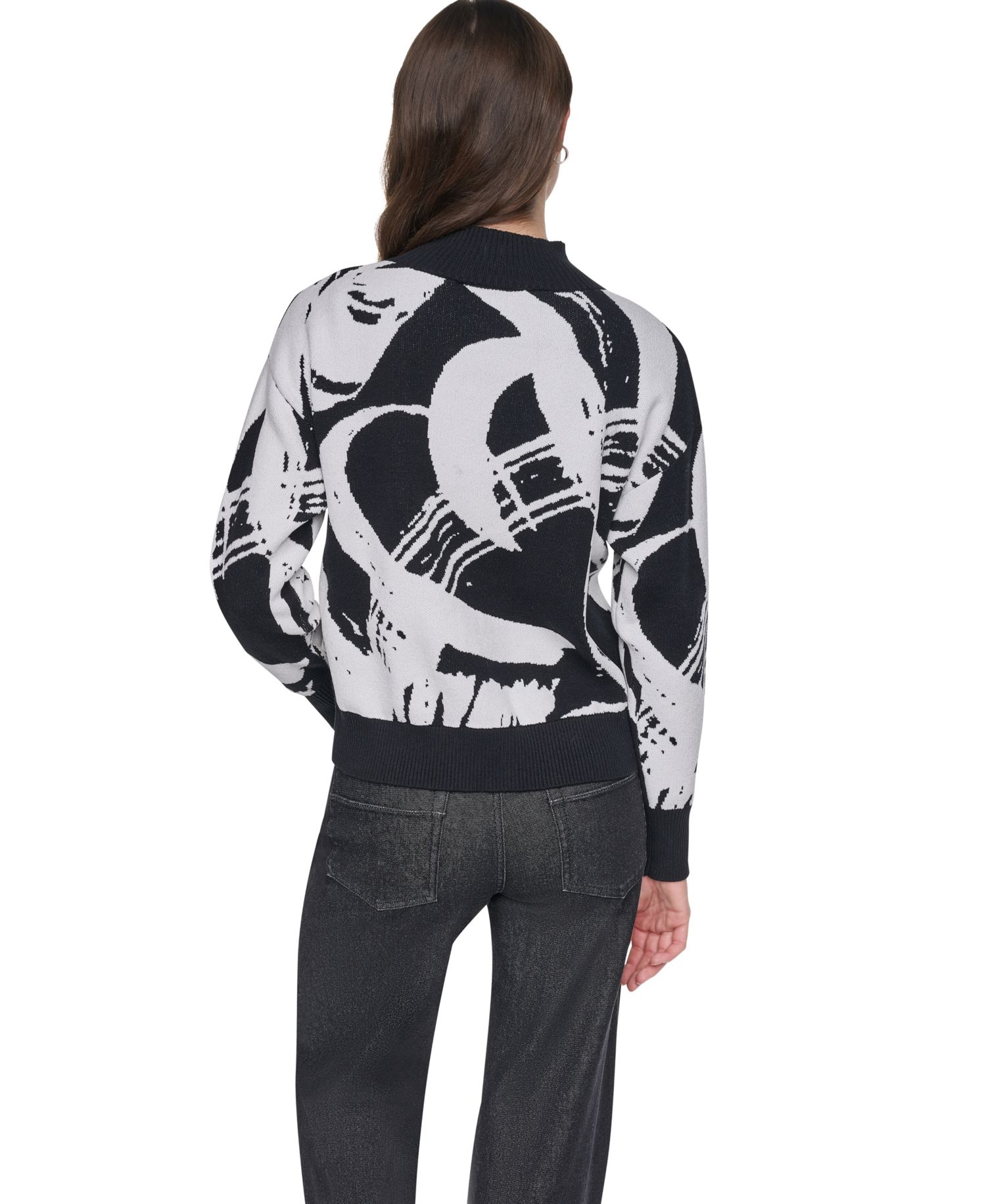 Women's Mock Neck Heart Brushstroke Long-Sleeve Pullover Sweater